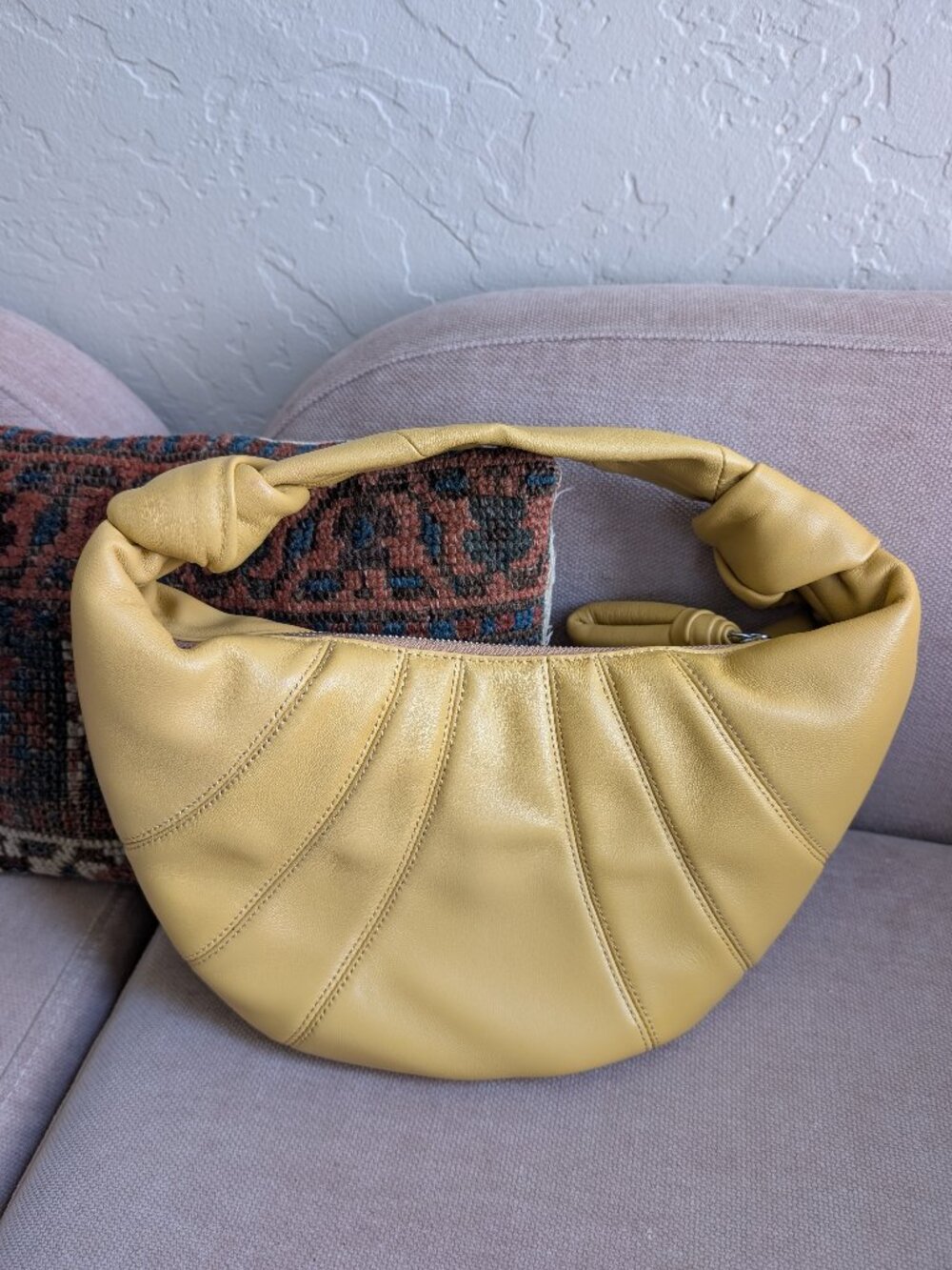 Yellow Sheepskin Leather Croissant Handbag